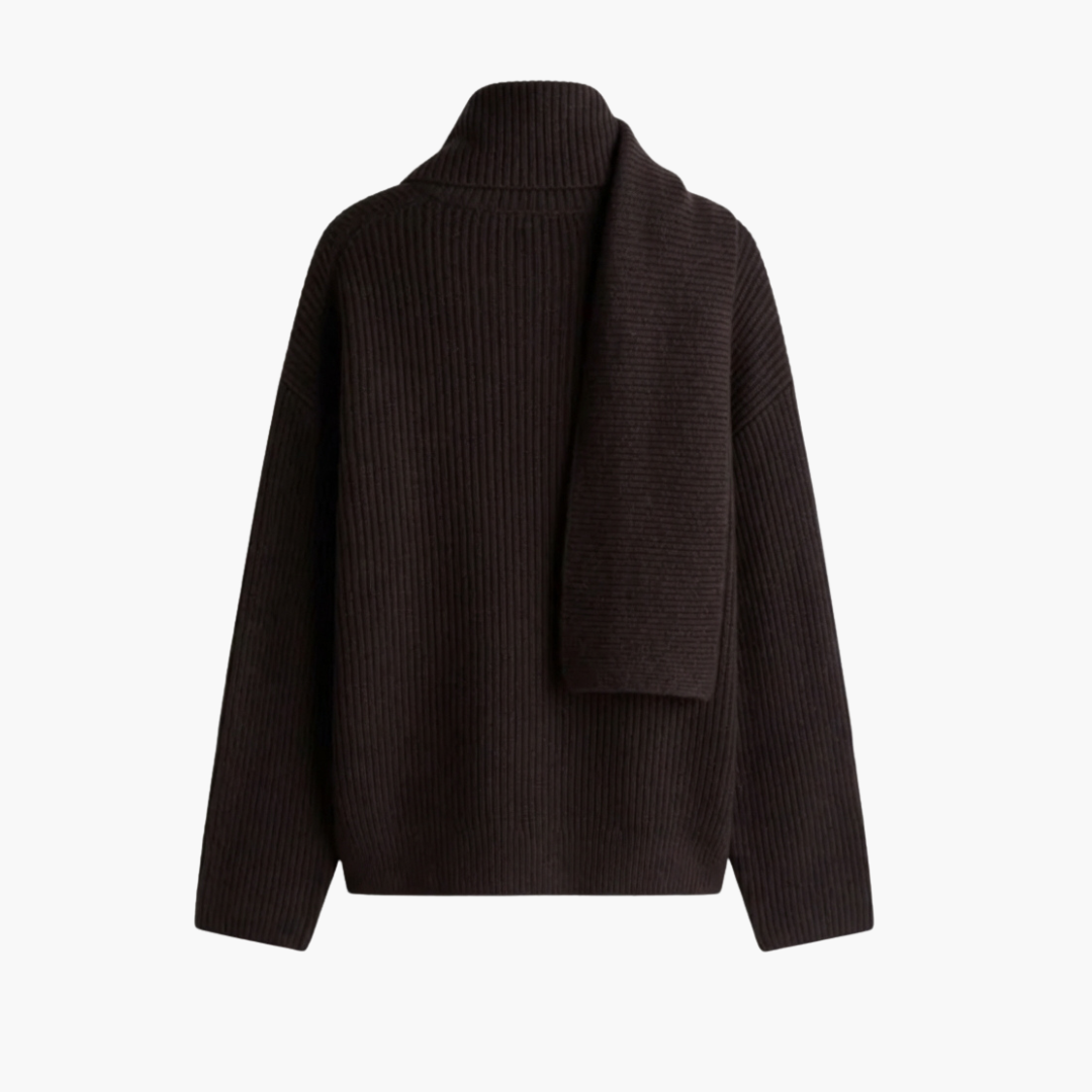 Ribbed Knit Sweater With Scarf
