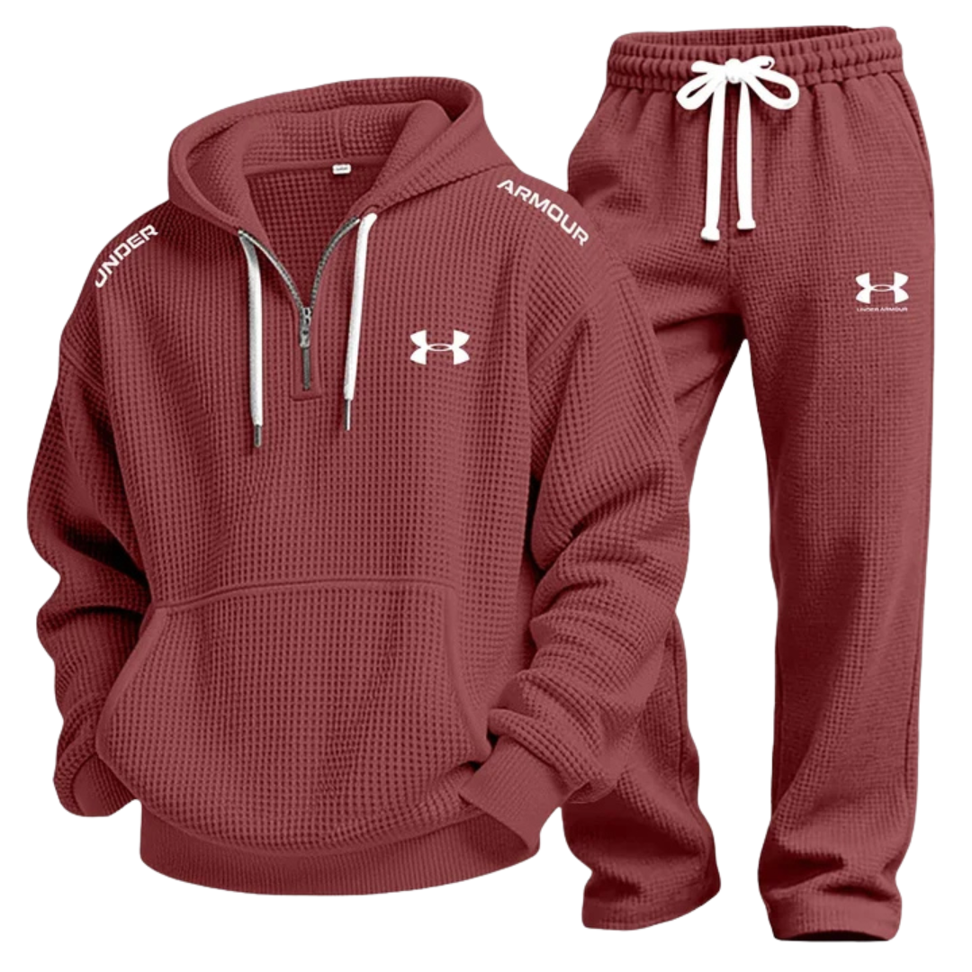 Men's Waffle-Knit Casual Hooded Sweatshirt Set