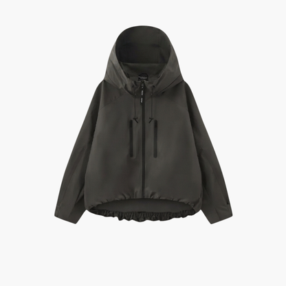 Women's Hooded Rain Jacket With Pleated Hem