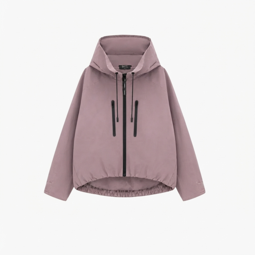 Women's Hooded Rain Jacket With Pleated Hem