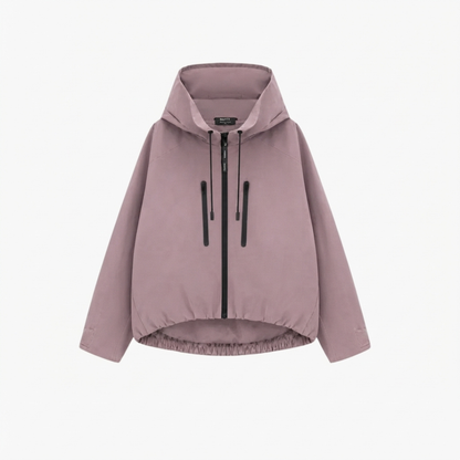 Women's Hooded Rain Jacket With Pleated Hem
