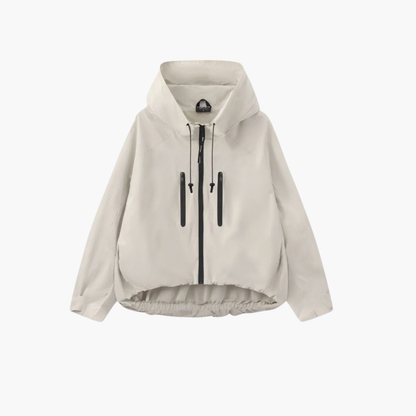 Women's Hooded Rain Jacket With Pleated Hem