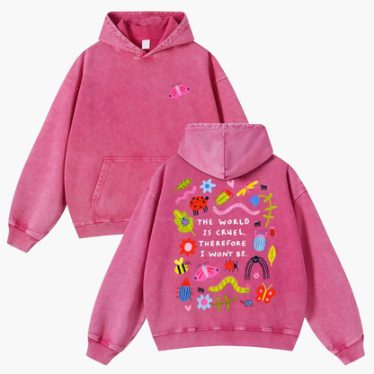 Cute Bug Print Washed Hoodie