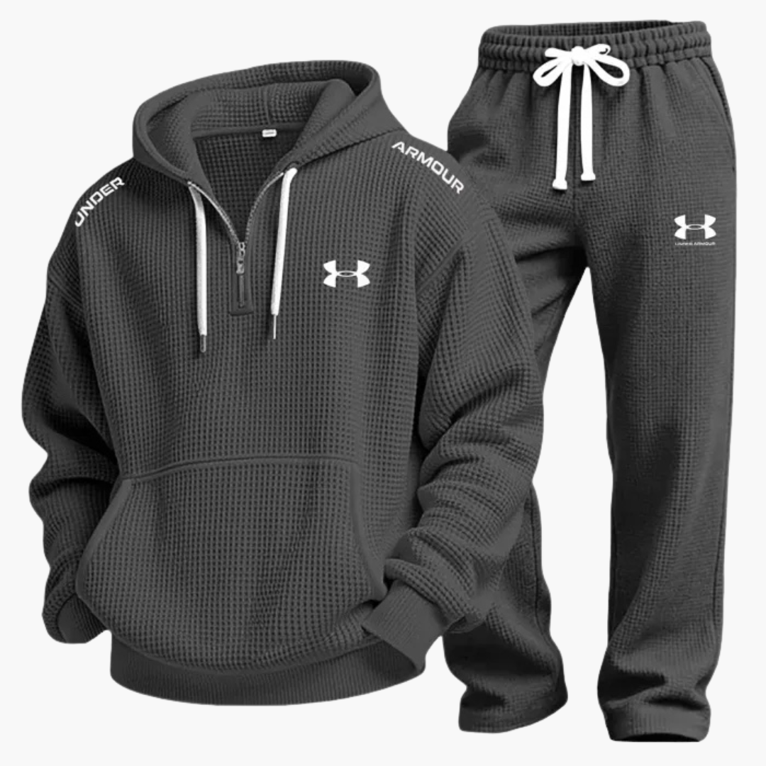 Men's Waffle-Knit Casual Hooded Sweatshirt Set