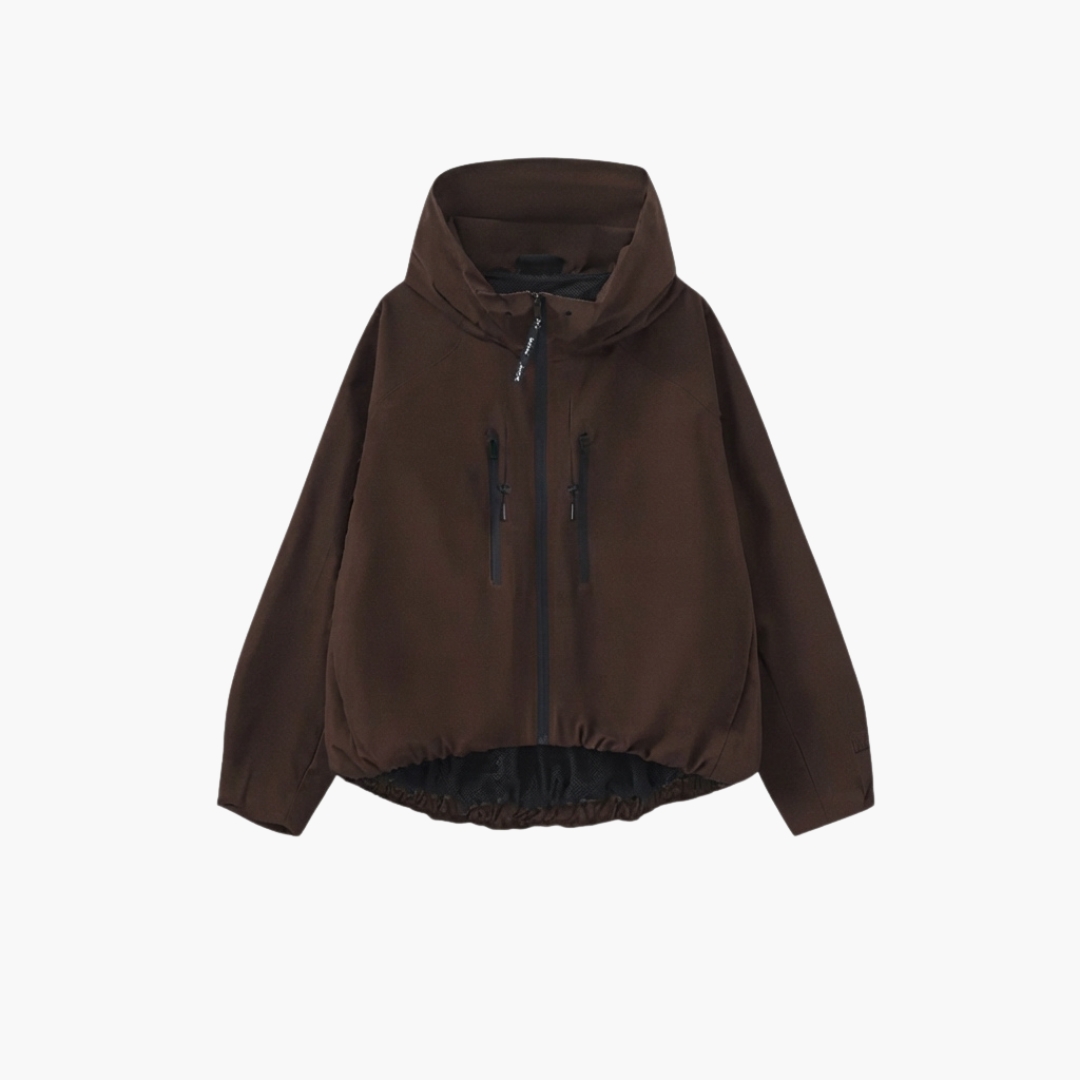 Women's Hooded Rain Jacket With Pleated Hem