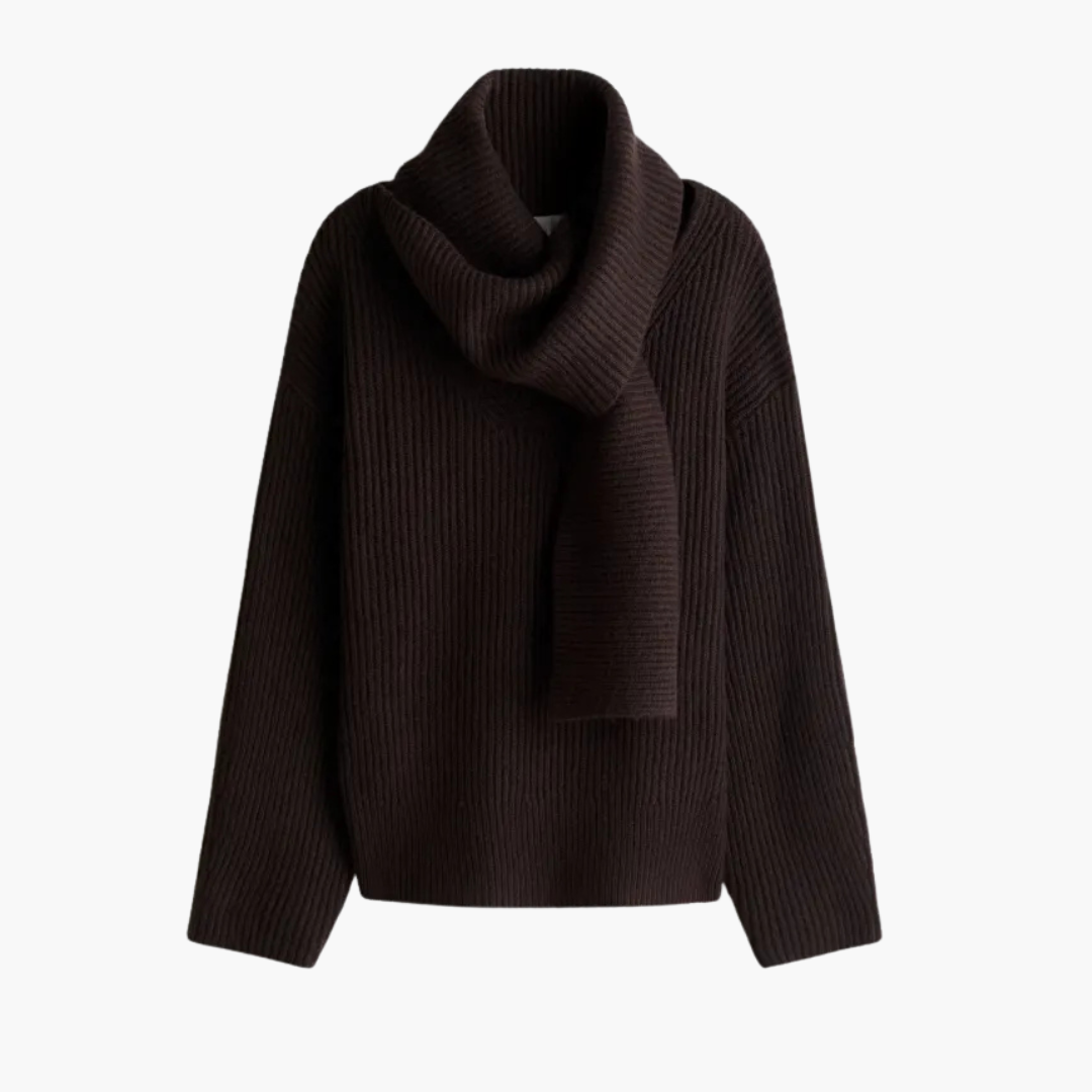 Ribbed Knit Sweater With Scarf