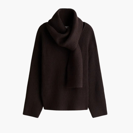 Ribbed Knit Sweater With Scarf