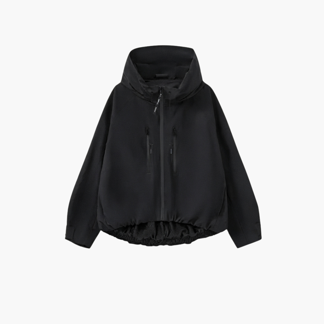 Women's Hooded Rain Jacket With Pleated Hem