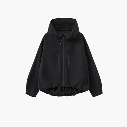 Women's Hooded Rain Jacket With Pleated Hem