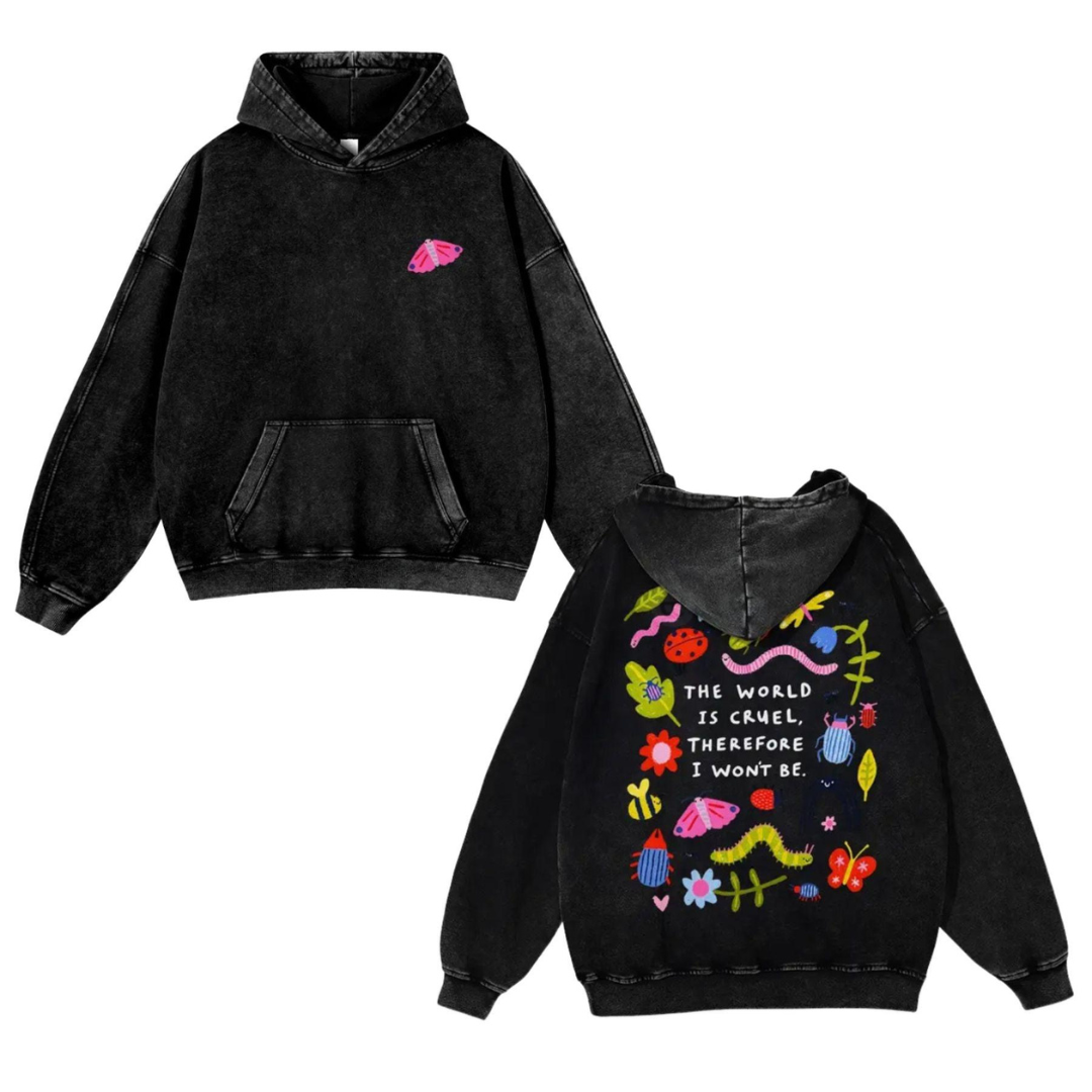 Cute Bug Print Washed Hoodie