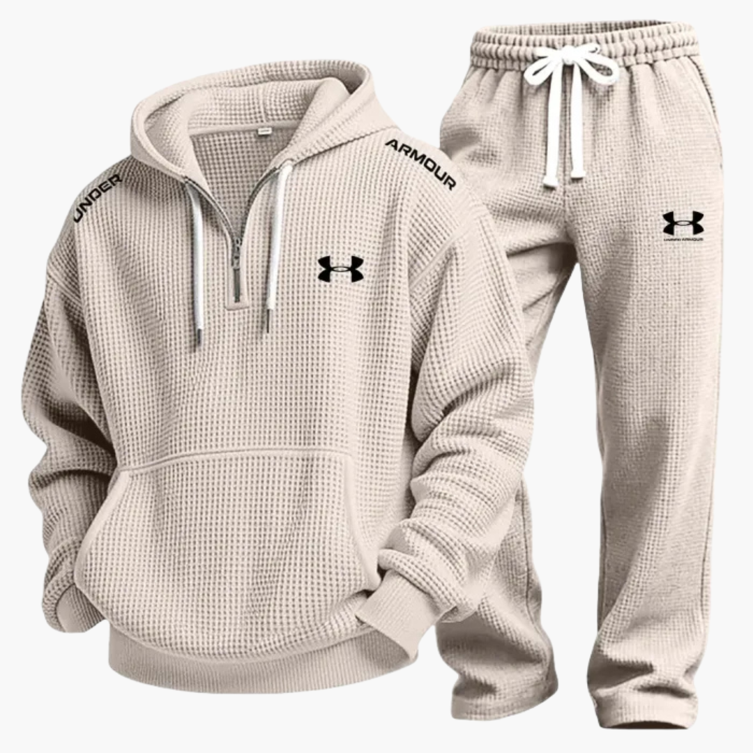 Men's Waffle-Knit Casual Hooded Sweatshirt Set