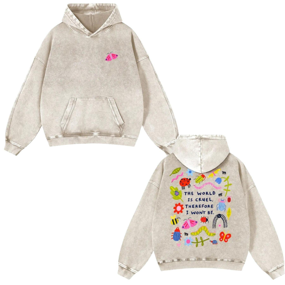 Cute Bug Print Washed Hoodie