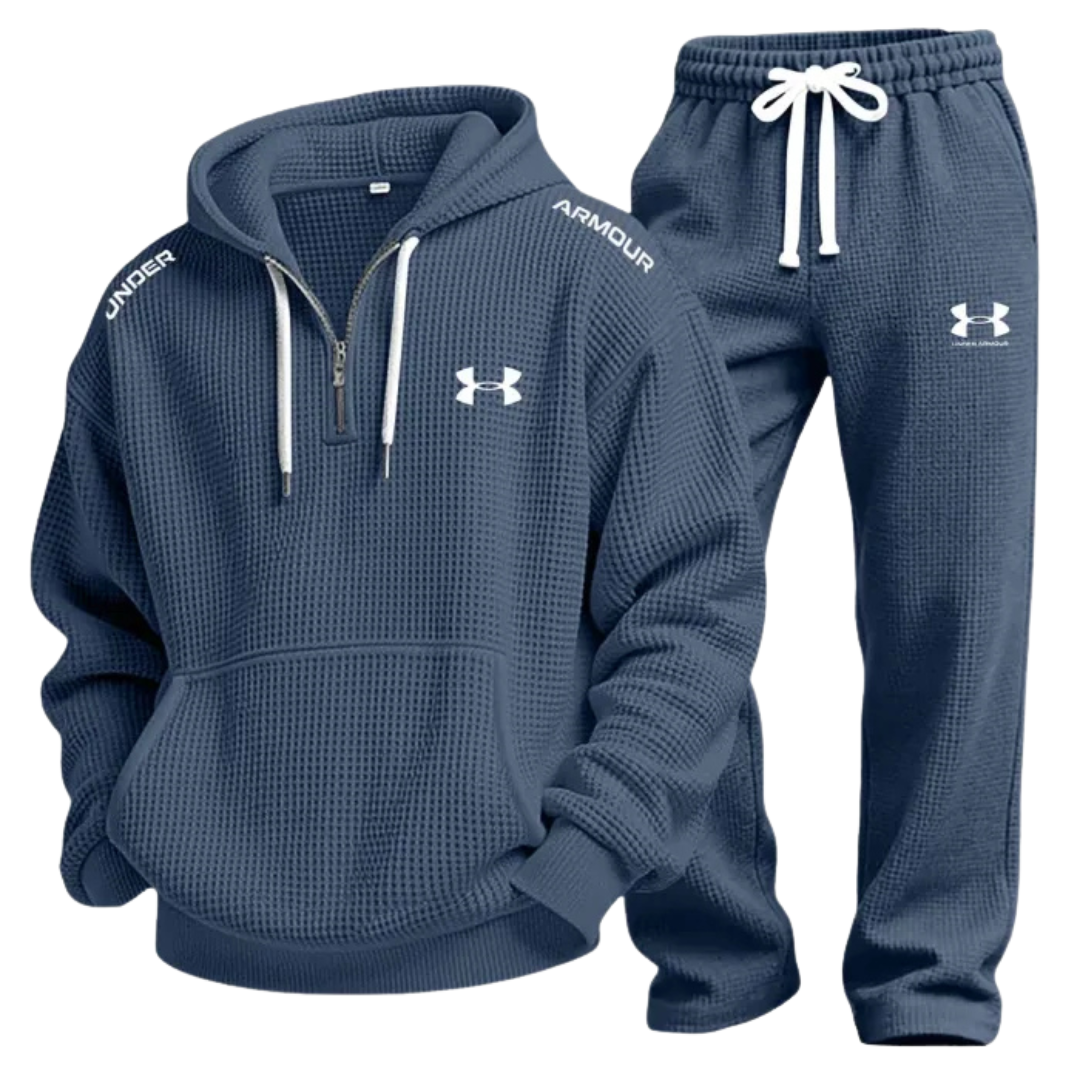 Men's Waffle-Knit Casual Hooded Sweatshirt Set
