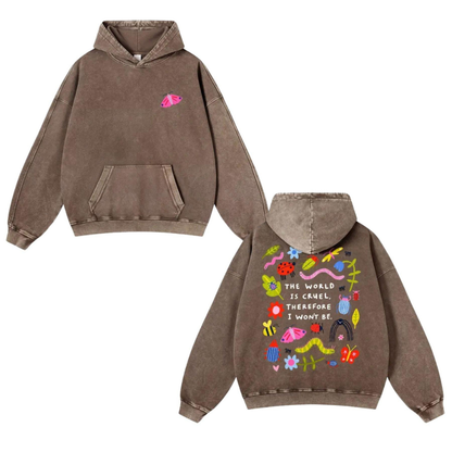 Cute Bug Print Washed Hoodie