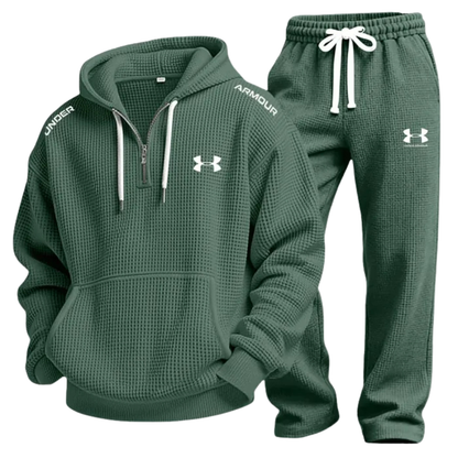 Men's Waffle-Knit Casual Hooded Sweatshirt Set