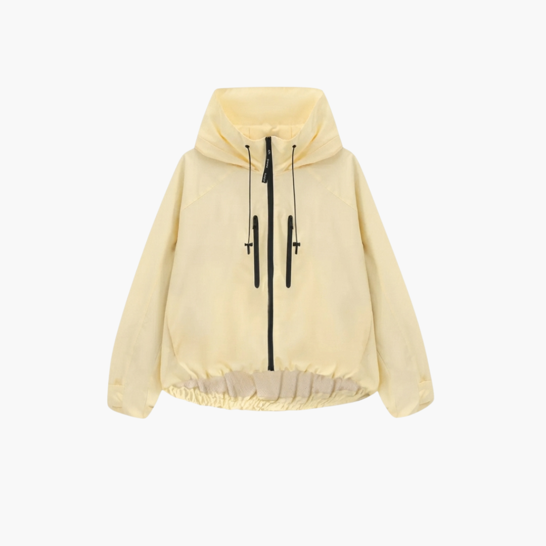Women's Hooded Rain Jacket With Pleated Hem