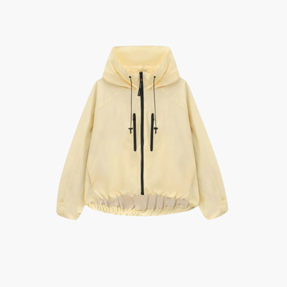 Women's Hooded Rain Jacket With Pleated Hem