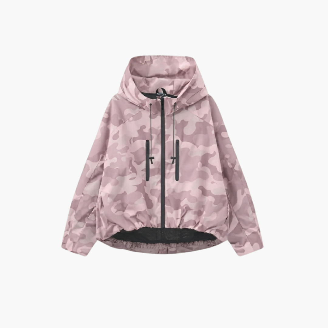 Women's Hooded Rain Jacket With Pleated Hem