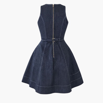Classic Blueprint Denim Fit-and-Flare Mini Dress