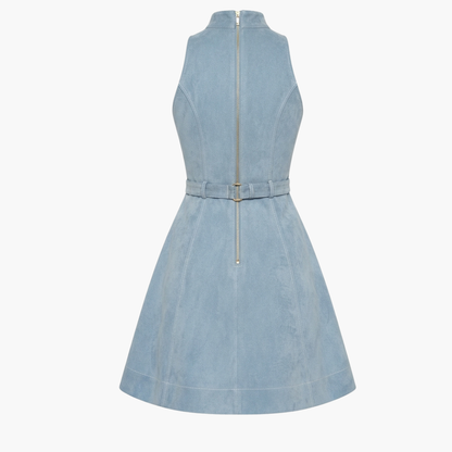 Classic Blueprint Denim Fit-and-Flare Mini Dress