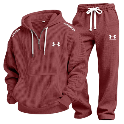 Men's Waffle-Knit Casual Hooded Sweatshirt Set
