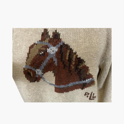 Vintage Chunky Knit Horse Head Turtleneck Pullover
