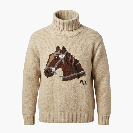 Vintage Chunky Knit Horse Head Turtleneck Pullover