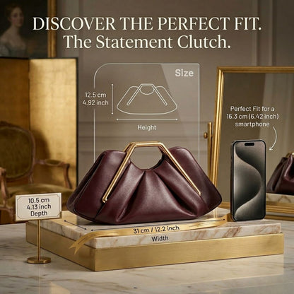 Women's Leather Clutch with Gold-Tone Handle