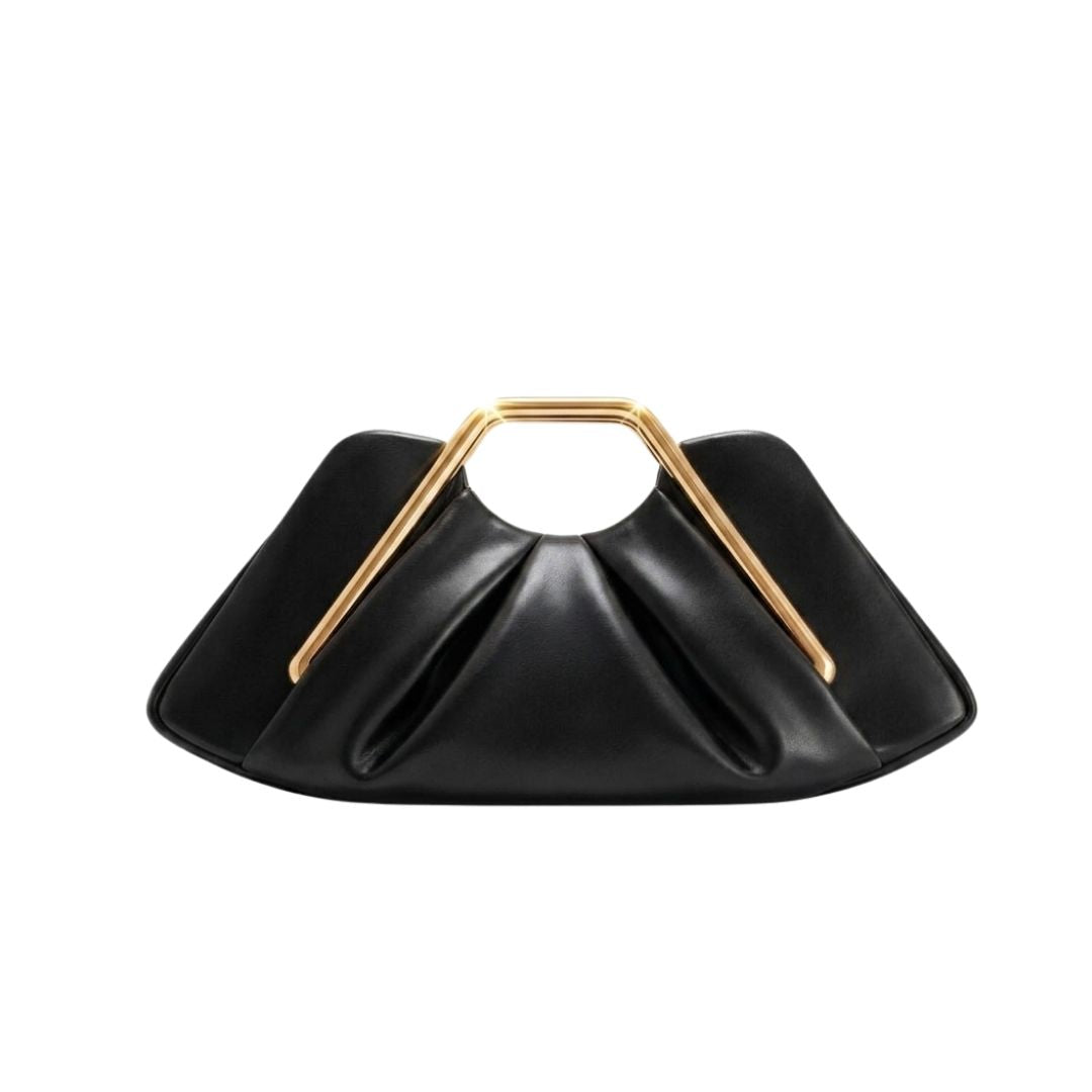 Women's Leather Clutch with Gold-Tone Handle