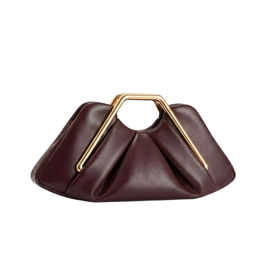 Women's Leather Clutch with Gold-Tone Handle