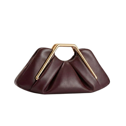 Women's Leather Clutch with Gold-Tone Handle