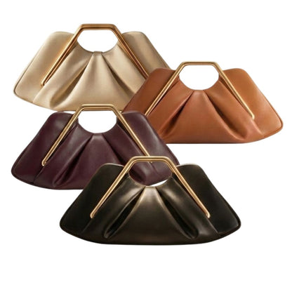 Women's Leather Clutch with Gold-Tone Handle
