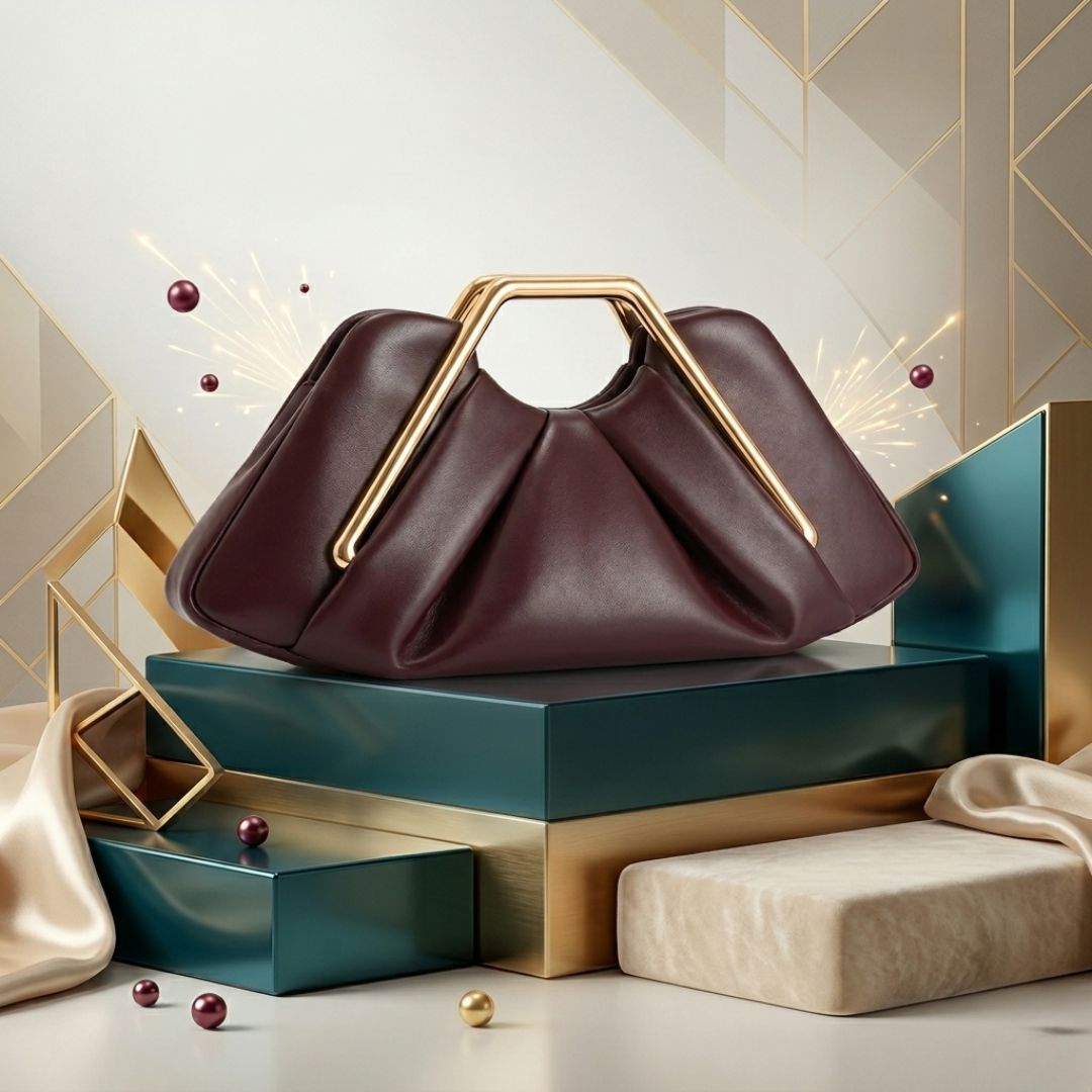 Women's Leather Clutch with Gold-Tone Handle