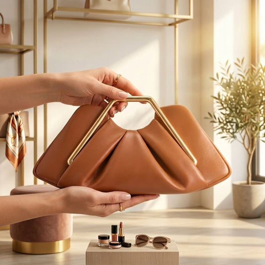 Women's Leather Clutch with Gold-Tone Handle