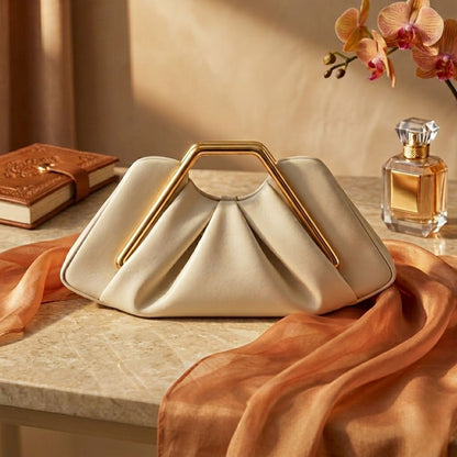 Women's Leather Clutch with Gold-Tone Handle